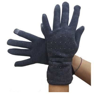 Guanti Tessuto Cotone Donna Grigio Fiocco Glitter Taglia 8 Gloves Fodera