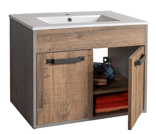 Mobile da bagno Industrial sospeso con lavabo in ceramica Rovere Made in Italy Casa e cucina/Bagno/Mobili da bagno/Mobiletti e armadietti/Mobili a terra Decor Space - Altamura, Commerciovirtuoso.it