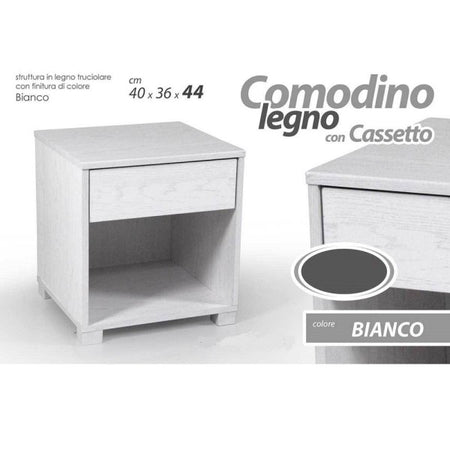 Comodino Con Casseto Letto Moderno 44x40x36cm Legno Bianco Rovere Sbiancato