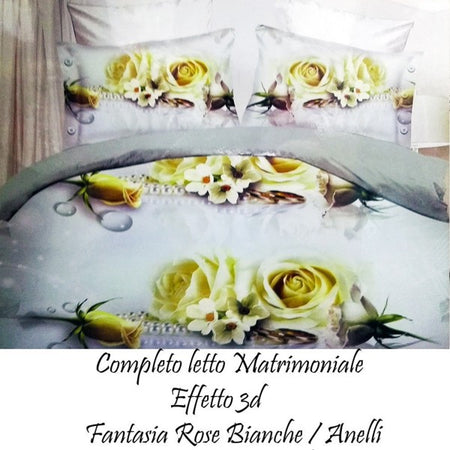 Completo Letto 3d Lenzuola Matrimoniale Sotto Sopra Copricuscini Rose Con Anelli