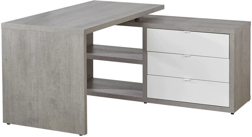 Scrivania angolare con cassettiera color cemento e bianco laccato da ufficio 150 cm "Made in Italy" Casa e cucina/Arredamento/Studio/Scrivanie e postazioni di lavoro/Scrivanie Decor Space - Altamura, Commerciovirtuoso.it