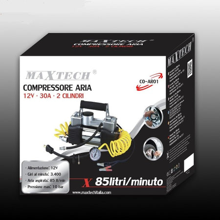 Compressore Aria Portatile 85lt/min 12v Silenziato 30a 10bar Auto Moto Maxtech Co-ar01