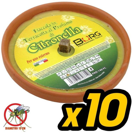 Confezione 10 X Candela Citronella In Terracotta Diametro 10 Cm Antizanzare