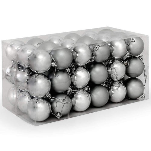 Confezione 54 Palline Di Natale Colore Silver 6 Cm Addobbo Natalizio