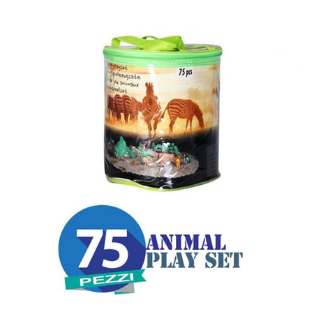Confezione 75 Pz. Animali Per Bambini Sacchetto Contenitore Foresta Playset