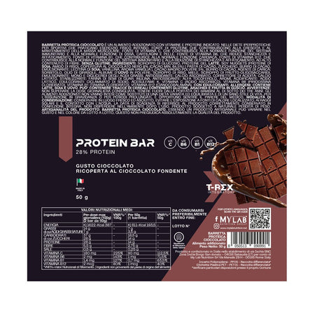 T-rex Integratori Protein Bar 28% Barretta Proteica Snack Pre Post Workout  E Spuntino Proteico Al Cioccolato Ricoperta Di Cioccolato Fondente  Confezione 24 Barrette Proteiche 28% Da 50gr Al Cioccolato -  commercioVirtuoso.it