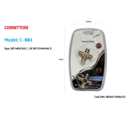 Connettore Adattatore Per Cavo Antenna Satellitare A Croce Televisore Maxtech C-004