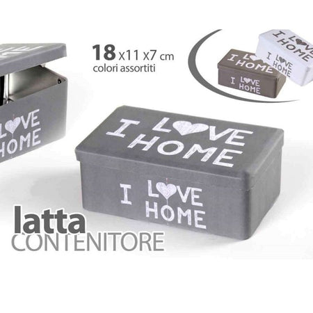 Contenitore Scatola Latta Multiuso 18x11x7cm I Love Home Colori Assortiti 710483
