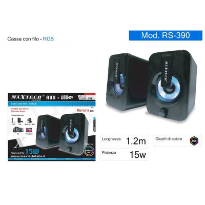 Coppia Casse Speaker Wired 15w Luce Rgb Altoparlanti Pc Ps4 Ps5 Ca-ss007 Rs-390