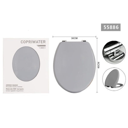 Copriwater Universale Con Cerniere Regolabili Mdf Stampato Grigio 46x36cm 55886