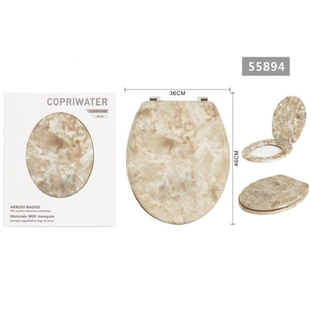 Copriwater Universale In Mdf Stampato Pietra Cerniere Regolabili 46x36cm 55894