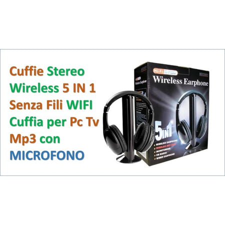 Cuffia Cuffie Wireless 5 In 1 Senza Fili Wi-fi Microfono Radio Fm Elettronica/Cuffie auricolari e accessori/Cuffie/Cuffie Over-Ear Trade Shop italia - Napoli, Commerciovirtuoso.it