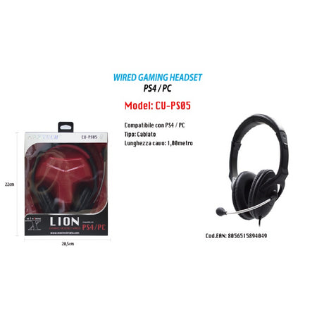 Cuffie Con Microfono Gaming Headset Wired Lion Cavo Compatibile Con Ps4/pc Maxtech Cu-ps05