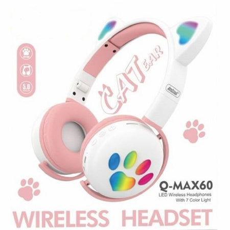 Cuffie Led Wireless Con Orecchie Da Gatto Con 7 Colori Di Luce Bluetooth Q-max60
