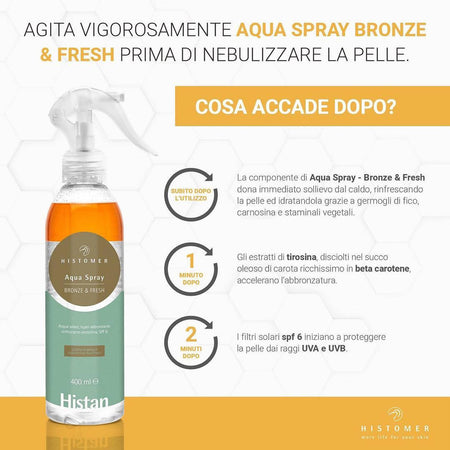 Histomer Aqua Spray Bronze & Fresh 400 Ml Aqua Spray Super Abbronzante Con Azione Protettiva SPF 6 Acqua solare Beauty Sinergy F&C, Commerciovirtuoso.it