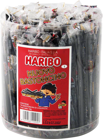 150 pezzi di Haribo bastoncino, caramelle gommose incartate singolarmente, gusto liquirizia, ideali per feste - 2,7 chili