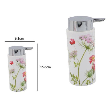 Dispenser Porta Sapone Liquido Cilindrico Bianco In Plastica 15,6 Cm Fiori 69922