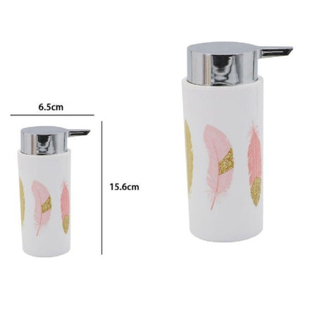 Dispenser Porta Sapone Liquido Cilindrico Piume Bianco In Plastica 15,6cm 69798