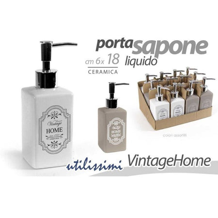 Dispenser Portasapone Liquido Dosatore Bagno 6x18cm Ceramica Vintage Home  749544 