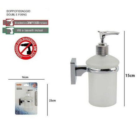 Dispenser Portasapone Liquido Vetro Satinato Fissaggio Parete Bagno Square 59188