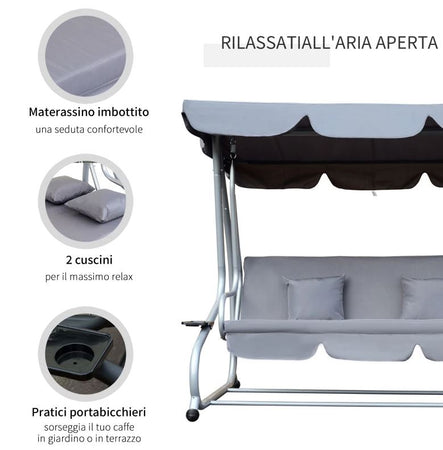 Dondolo "Antigua" 3 posti altalena da giardino e veranda reclinabile a letto 200 cm Giardino e giardinaggio/Arredamento da giardino e accessori/Dondoli coperti Decor Space - Altamura, Commerciovirtuoso.it