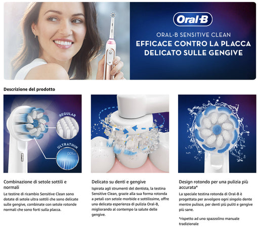 3x Oral-B Sensitive Clean Testine di Ricambio per Spazzolino Elettrico  Confezione da 3 Pezzi Oralb Ebs17/3 - commercioVirtuoso.it