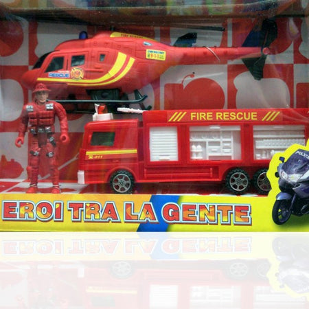 Elicottero Camion Pompieri Giocattolo Con Personaggio Vigile Del Fuoco Accessori