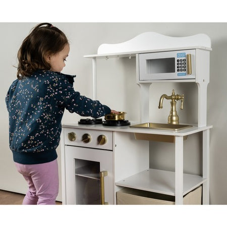 cucina in legno Big Vintage Retro, bianca giocattolo per bambini, con accessori luci e suoni