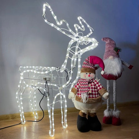 Renna Luminosa di  Natale Grande 90x80x44.5 cm  con testa mobile illuminata a led 3D- bianco