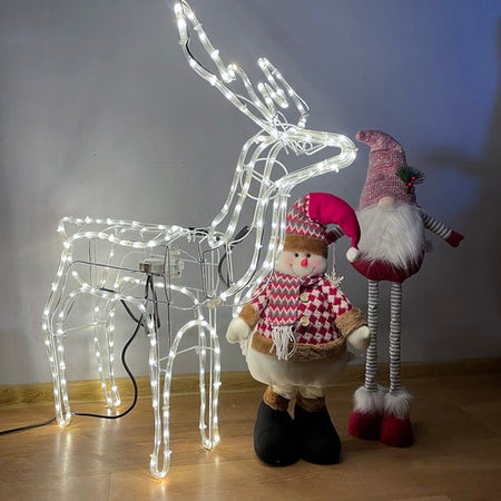 Renna Luminosa di  Natale Grande 90x80x44.5 cm  con testa mobile illuminata a led 3D- bianco