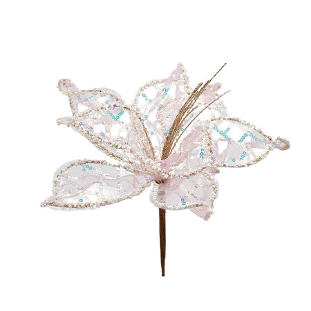 Ramo decorativo natalizio "Giglio" con petali rosa e trasparenti in tessuto da 22 cm Casa e cucina/Decorazioni per interni/Addobbi e decorazioni per ricorrenze/Decorazioni natalizie/Ghirlande e corone MagiediNatale.it - Altamura, Commerciovirtuoso.it