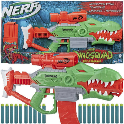 Nerf Dinosquad - Rex-rampage Blaster Motorizzato Con Caricatore Da 10 Dardi, Supporto Per 10 Dardi E Design A Forma Di T-rex