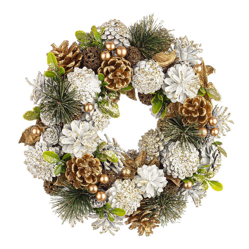 Ghirlanda Martha natalizia con pigne color Bianco e Oro dietro porta da 32 cm Casa e cucina/Decorazioni per interni/Addobbi e decorazioni per ricorrenze/Decorazioni natalizie/Orpelli e festoni MagiediNatale.it - Altamura, Commerciovirtuoso.it