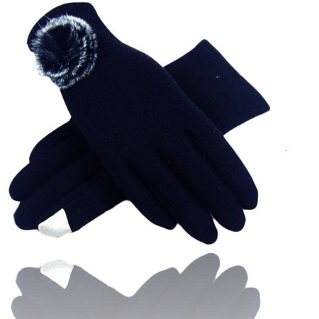Guanti Tessuto Blu Cotone Pon Pon Guanto Taglia 8 Gloves Fodera Pile