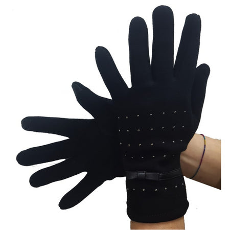Guanti Tessuto Cotone Donna Nero Fiocco Glitter Taglia 8 1/2 Gloves Fodera