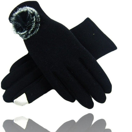 Guanti Tessuto Nero Cotone Pon Pon Guanto Taglia 8 Gloves Invernale Fodera Pile