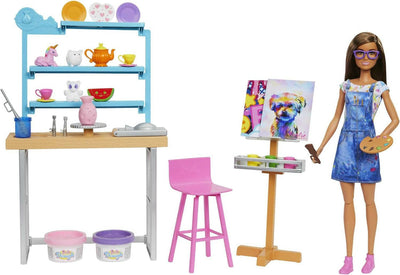 Barbie Relax And Create Atelier - Playset Con Bambola E Plastilina Per Vasi E Pittura - 25+ Accessori - Alta 29 Cm - Regalo Per Bambini 3-7 Anni, Hcm85