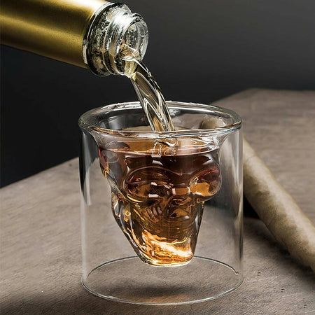 Bicchiere a forma di teschio per liquori e whisky bicchiere a doppio vetro da shot