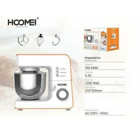 Impastatrice Professionale Robot Cucina 5,2 Lt 1200w Planetaria Hoomei Hm-6890