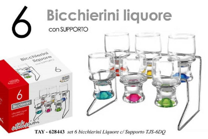 Utilissimi idee per la casa set 6 bicchierini in vetro liquore e rum con supporto in acciaio casalinghi L'Orchidea - Siderno, Commerciovirtuoso.it