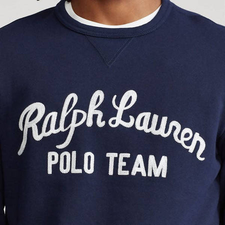 Ralph Lauren Felpa Blu Uomo Girocollo Scritta "Ralph Lauren Polo Team" Felpa  Blu e Bianca Ricamata Logo - commercioVirtuoso.it