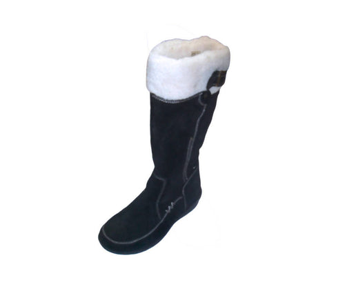 Stivale donna in pelle scamosciata - stivali senza tacco - camoscio nero con pelliccia - montone bianco -Made in Italy Stivali da donna L'Orchidea - Siderno, Commerciovirtuoso.it