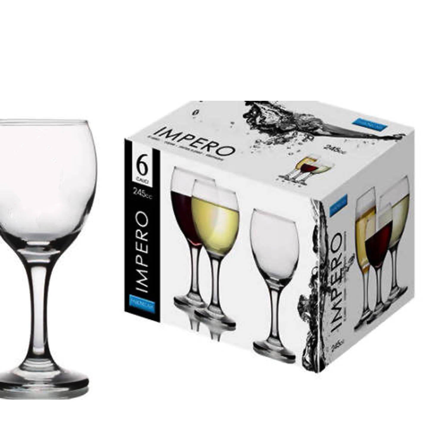 6 BICCHIERI grandi Calici in vetro 340CC Impero per Acqua e Vino Bicchiere  in Vetro elegante ACF 601859 - commercioVirtuoso.it