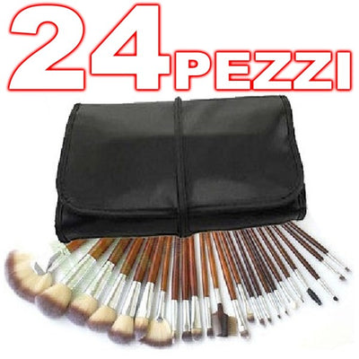 Kit 24 Pennelli Trucco Make Up Pochette Portapennelli In Ecopelle Professionale