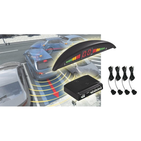 Kit 4 Sensori Di Parcheggio Con Mini Display Led Wireless Suono Fresa Neri