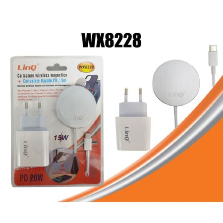 Kit Caricabatterie Ad Induzione Wireless Magnetico 15w+caricatore Rete Tipo-c Wx8228