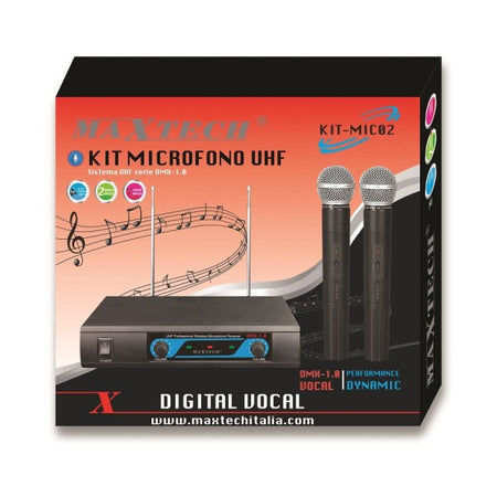 Kit Microfoni Wireless Ricevitore Uhf Radiomicrofoni 2 Canali Karaoke Maxtech Kit-mic02 Strumenti Musicali/Microfoni/Set di microfoni Trade Shop italia - Napoli, Commerciovirtuoso.it