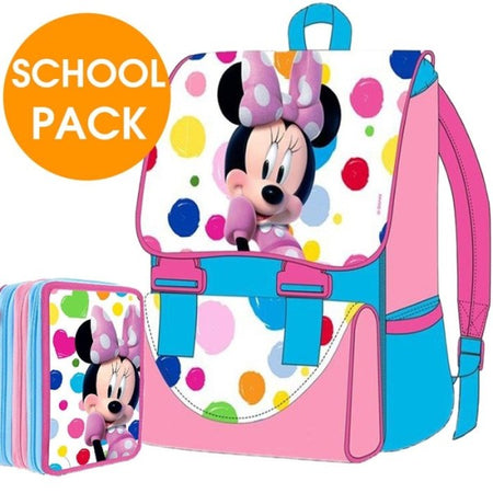 Kit Scuola School Pack Zaino Estensibile + Astuccio 3 Zip Disney Minnie Mouse
