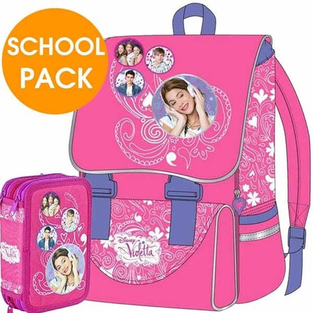 Kit Scuola School Pack Zaino Estensibile + Astuccio 3 Zip Disney Violetta