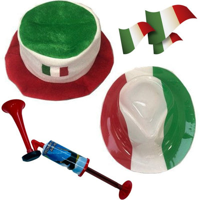 Kit Set Completo Tifoso Italia 2 Cappello 1 Trombetta No Gas 3 Mini Bandiere